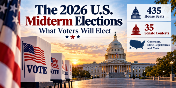 2026 U.S. midterm elections showing 435 House seats and 35 Senate contests